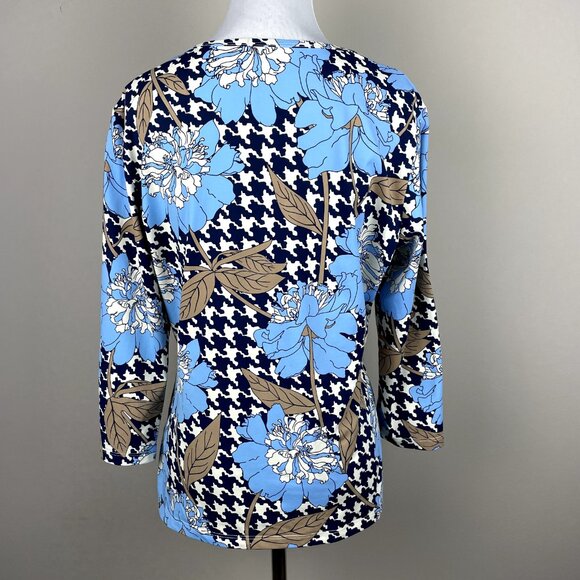 J. Mclaughlin Catalina Cloth‎ Top Womens Large Blue Floral Blouse 3/4 Sleeve Tee - Picture 6 of 13